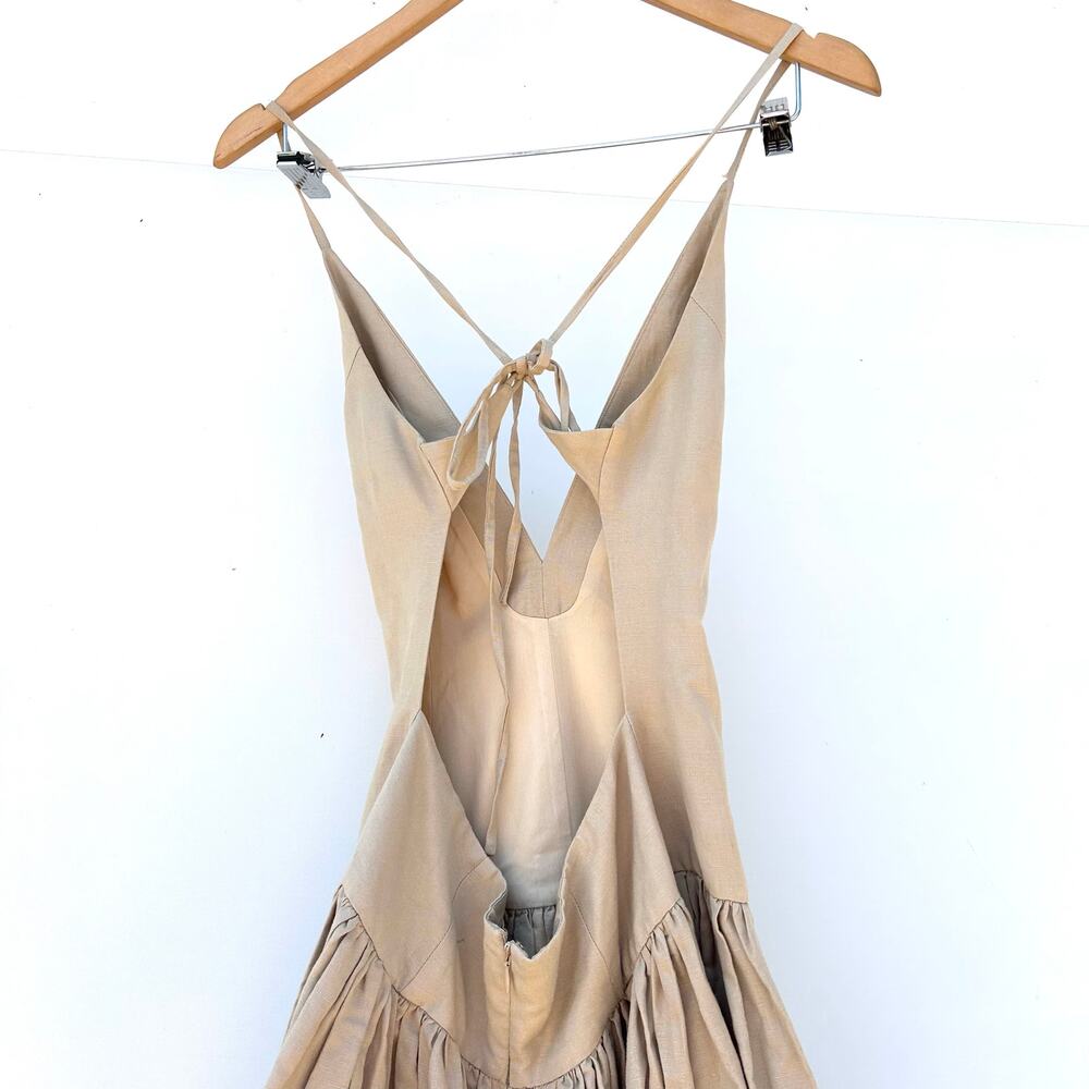 Tularosa Saylor Maxi Dress Linen Cappuccino Beige Tan XS Backless Drop Waist - Picture 10 of 13